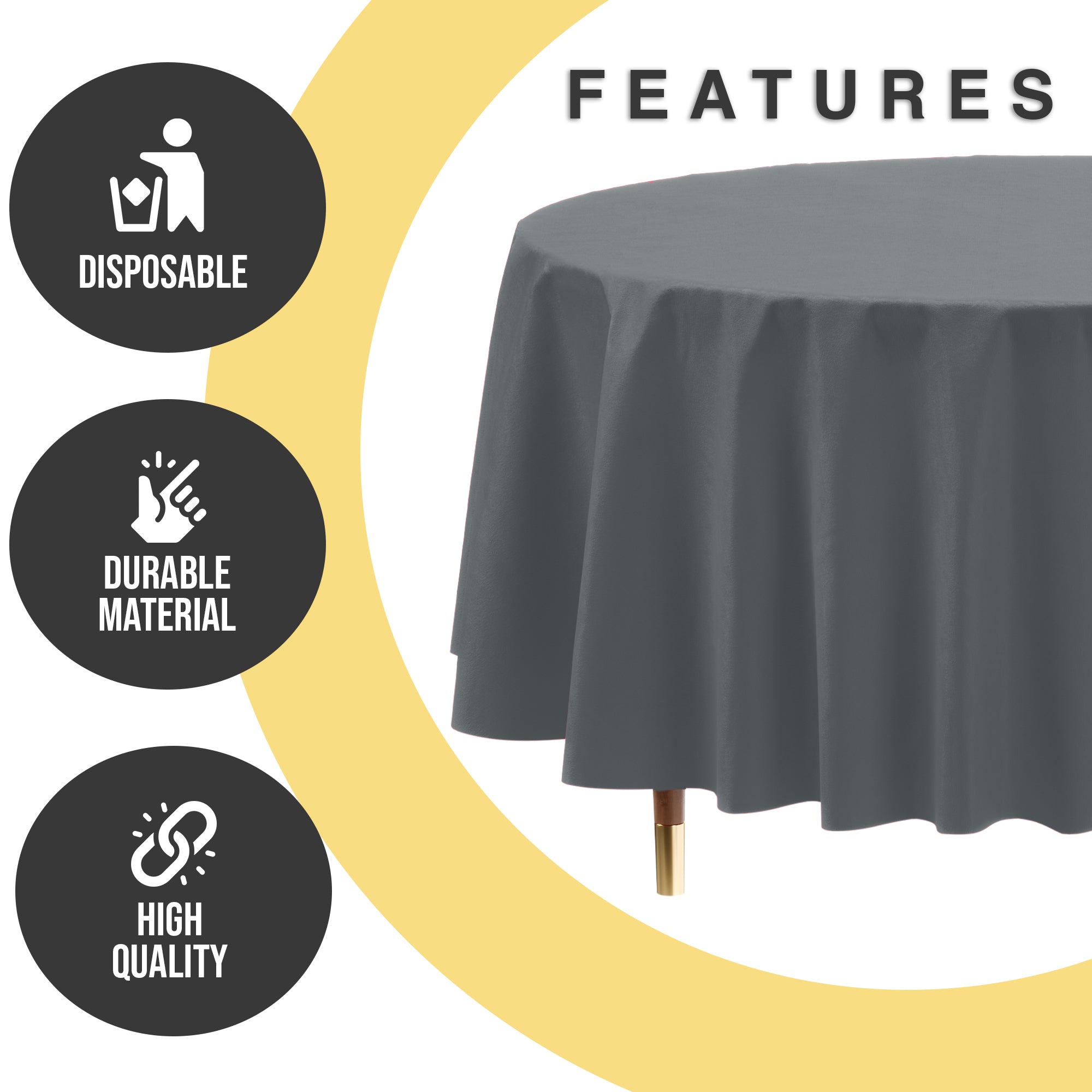 Premium Round Silver Plastic Table Cover | 84 in.