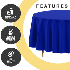 Premium Round Dark Blue Plastic Table Covers | 12 Pack | 84 in.
