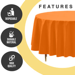 Premium Round Orange Plastic Table Cover | 84 in.