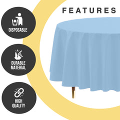 Premium Round Light Blue Plastic Table Cover | 84 in.