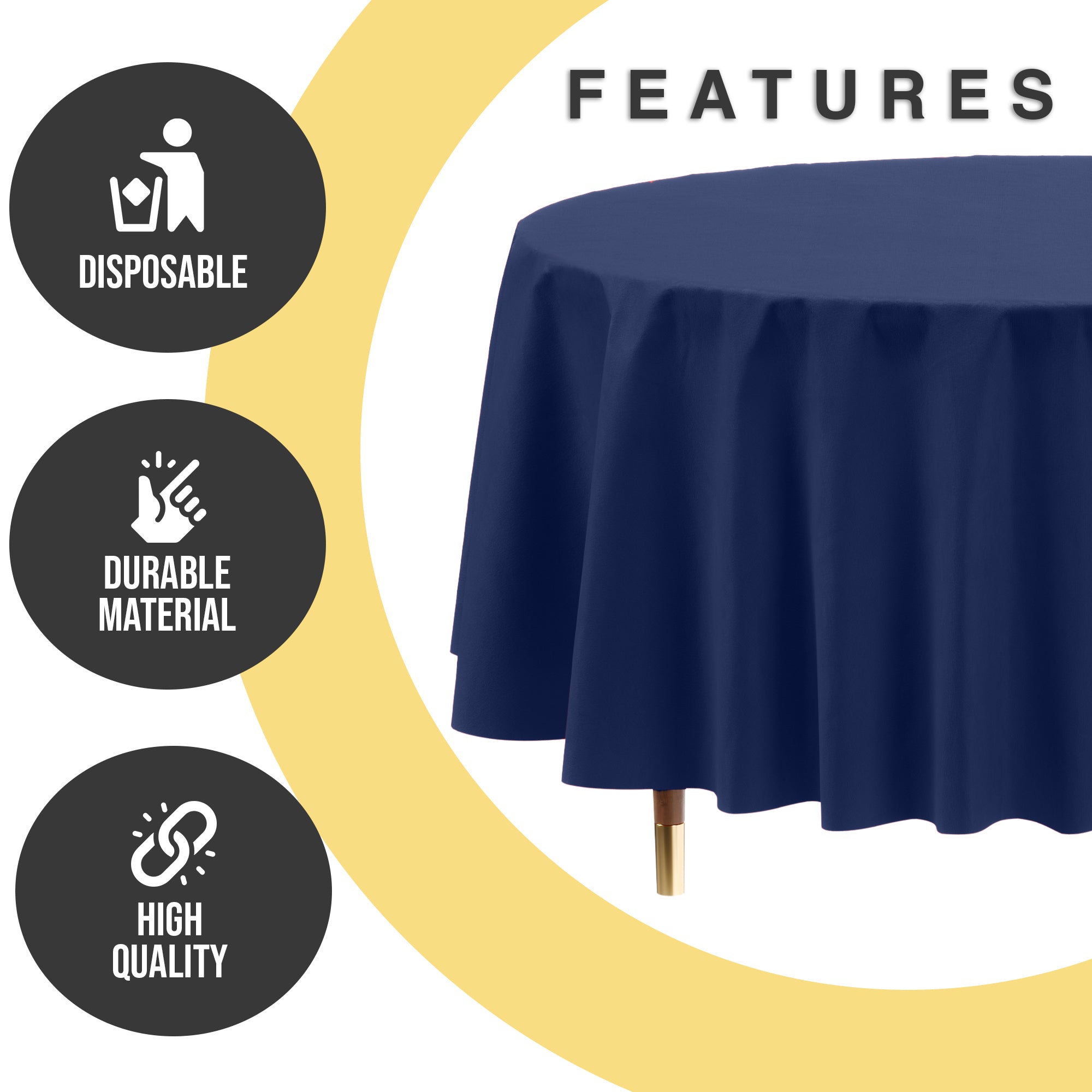 Premium Round Navy Blue Plastic Table Cover | 84 in.