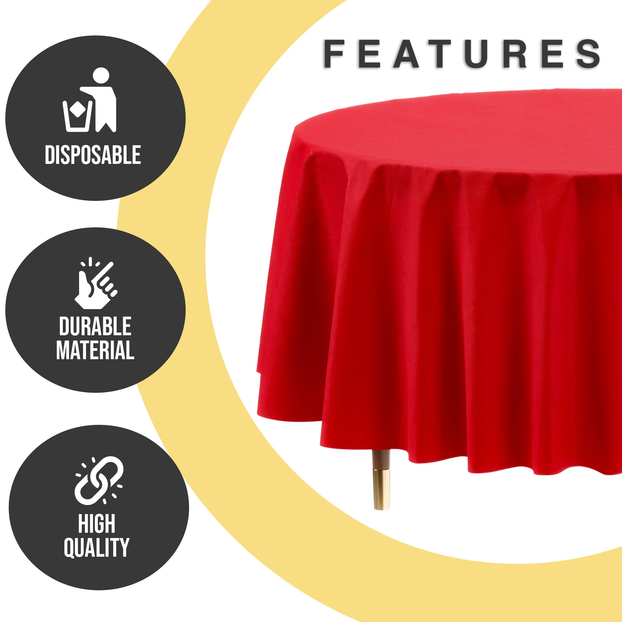 Premium Round Red Plastic Table Covers | 6 Pack | 84 in.