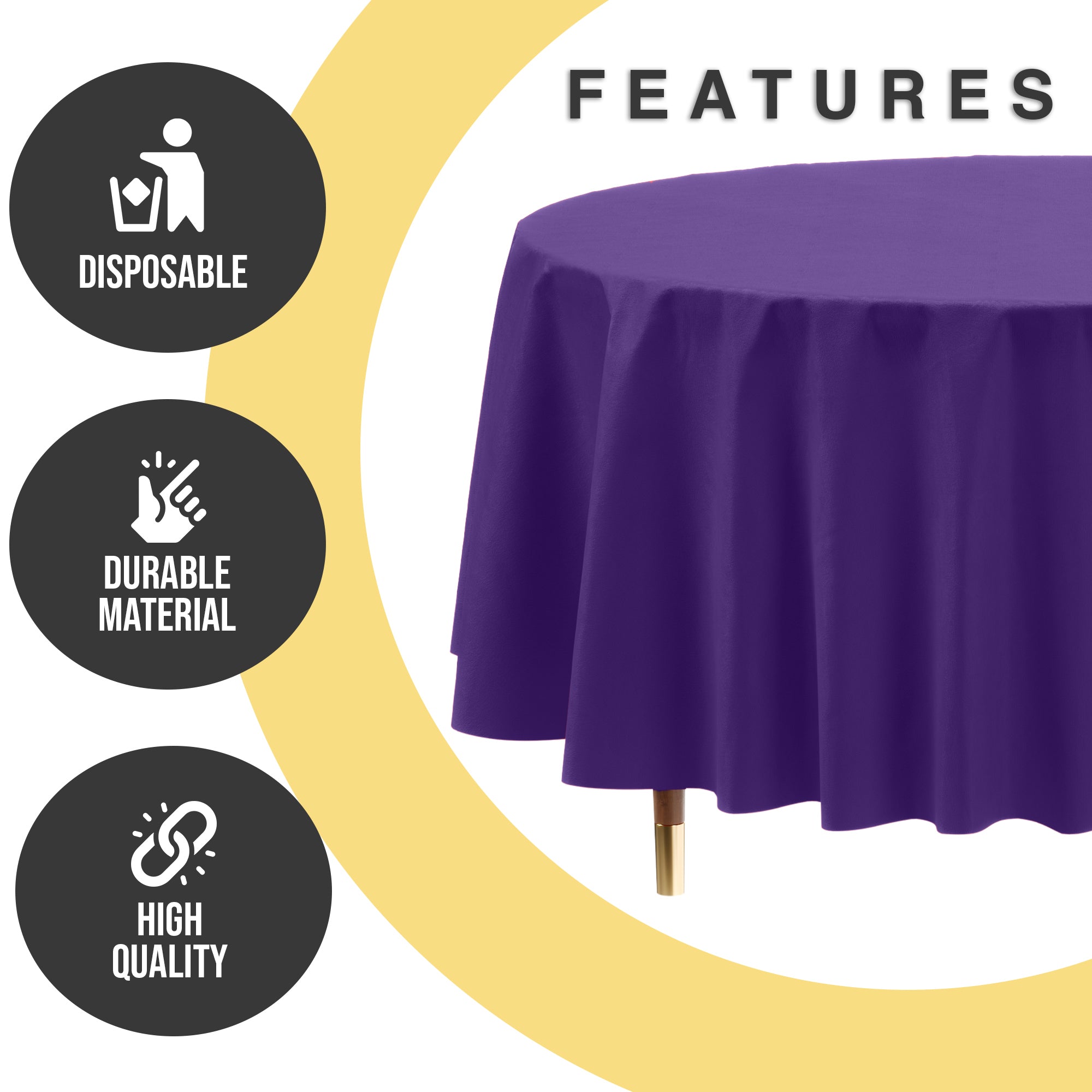 Premium Round Purple Plastic Table Covers | 6 Pack | 84 in.
