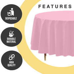 Premium Round Pink Plastic Table Covers | 12 Pack | 84 in.
