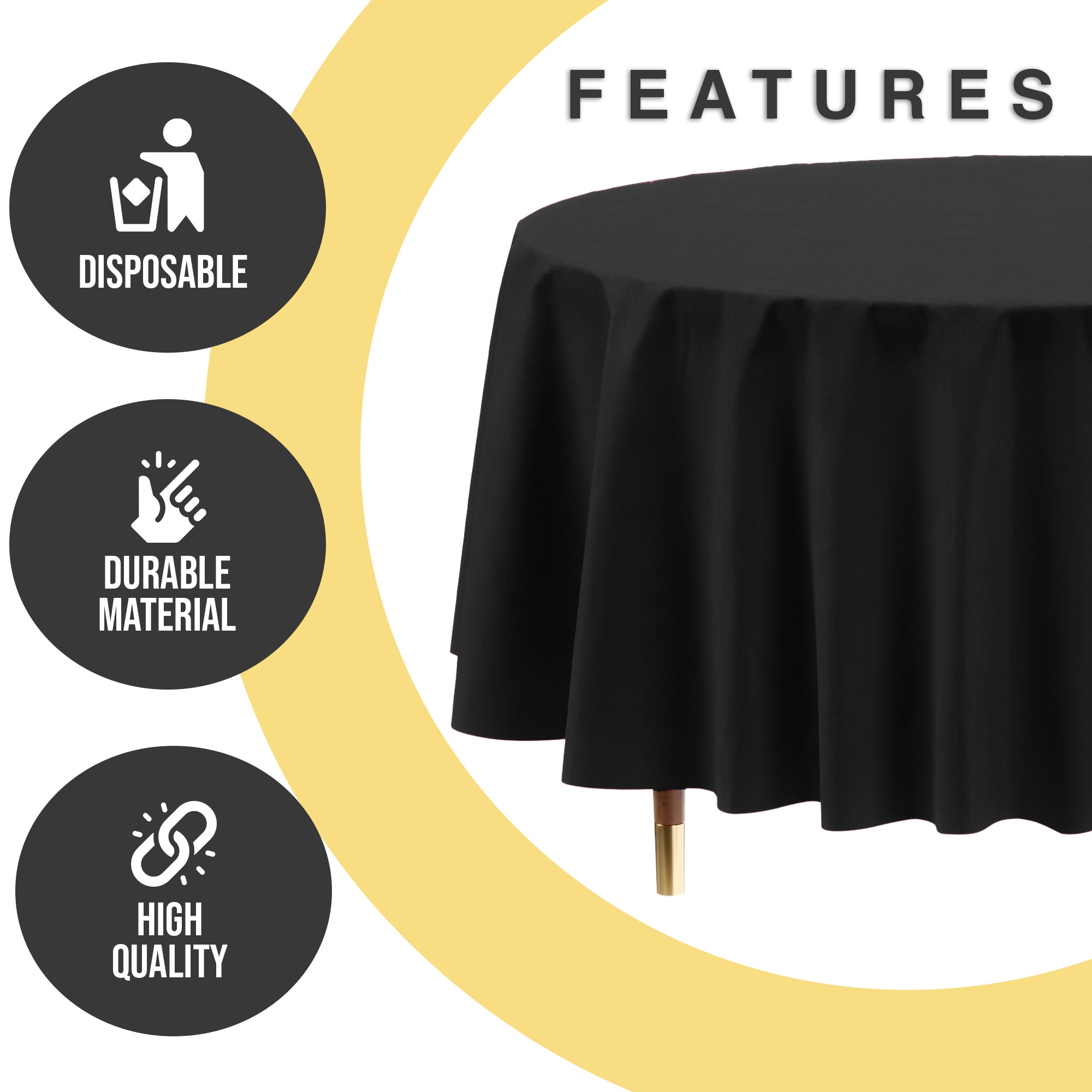 Premium Round Black Plastic Table Cover | 84 in. | Case of 96
