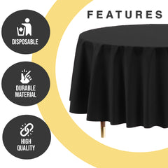 Premium Round Black Plastic Table Cover | 84 in. | Case of 96