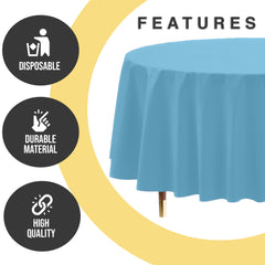 Premium Round Sky Blue Plastic Table Covers | 6 Pack | 84 in.