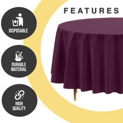 Premium Round Plum Plastic Table Cover | 84 in. | Case of 96