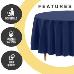 Premium Round Navy Blue Plastic Table Cover | 84 in. | Case of 96