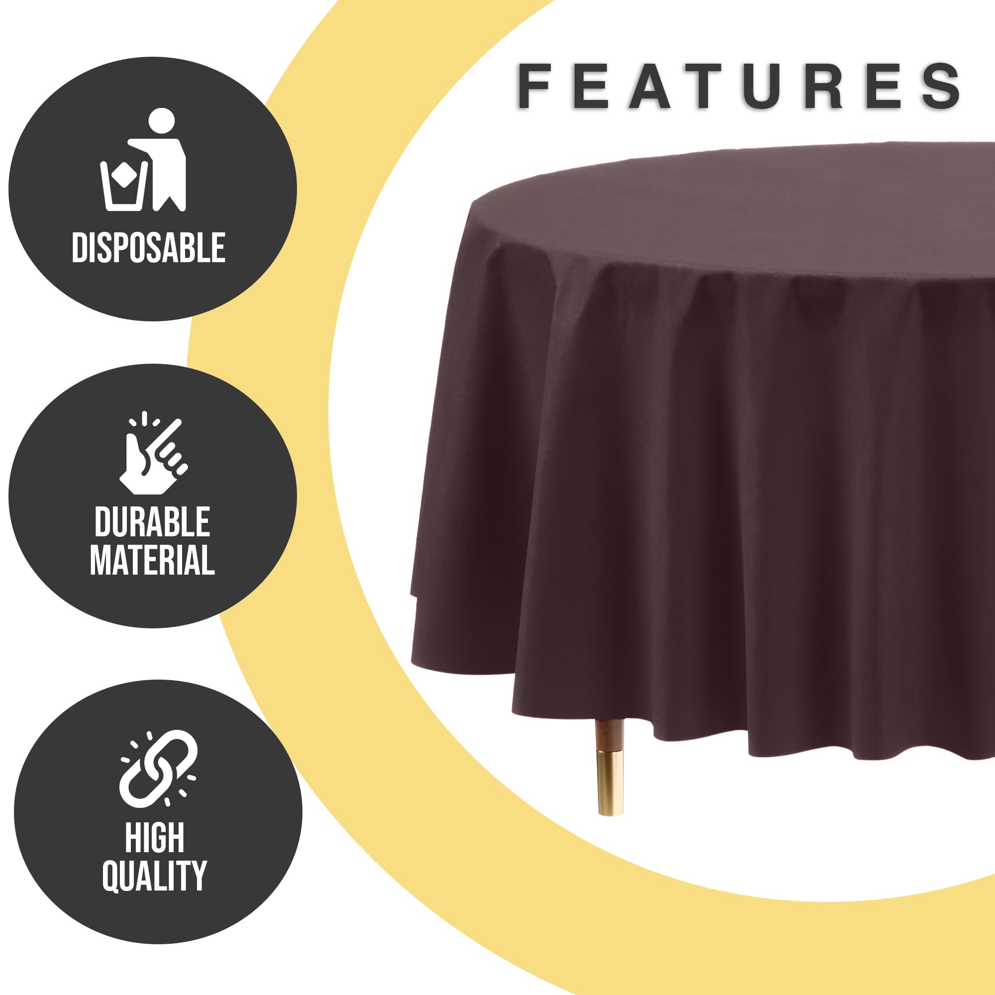 Premium Round Brown Plastic Table Cover | 84 in.