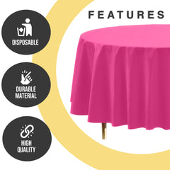 Premium Round Cerise Plastic Table Covers | 12 Pack | 84 in.