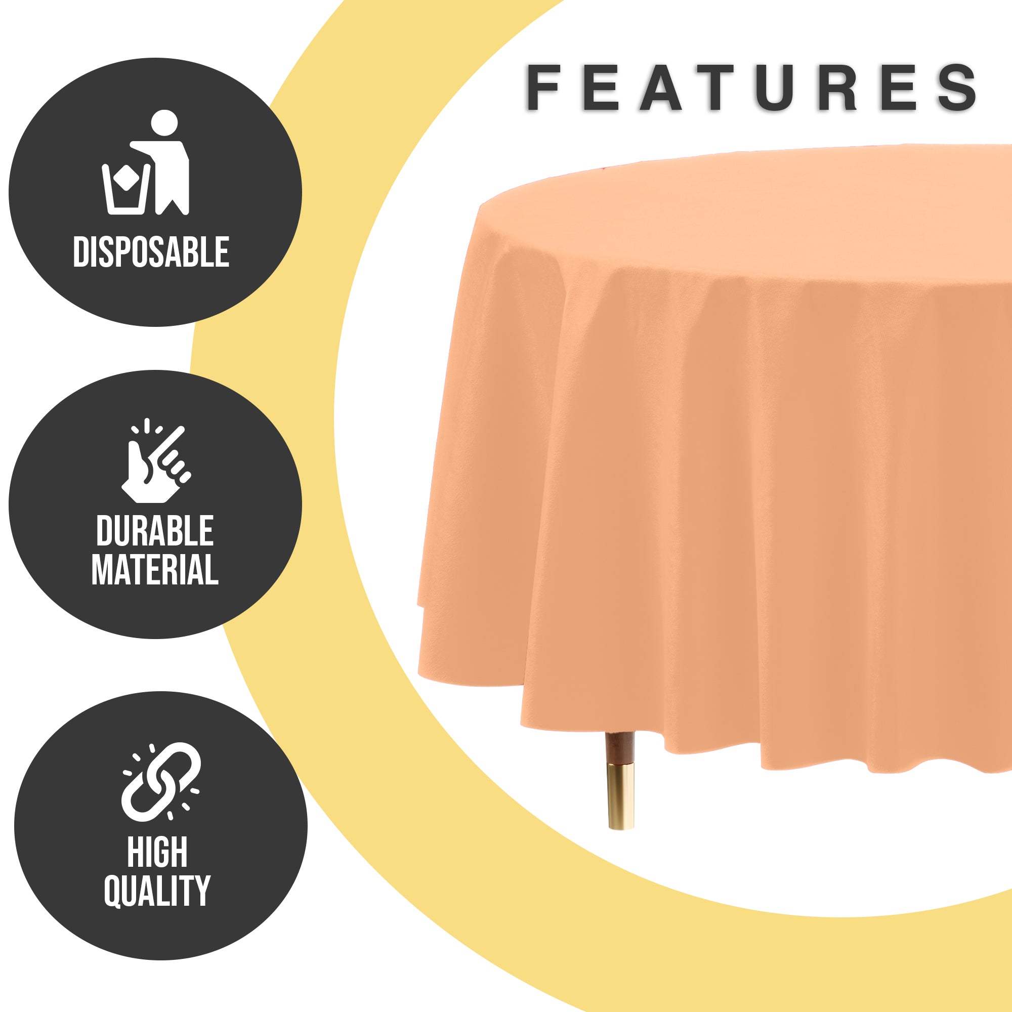 Premium Round Peach Plastic Table Cover | 84 in.