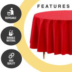 Premium Round Red Plastic Table Covers | 12 Pack | 84 in.