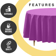 Premium Round Magenta Plastic Table Covers | 6 Pack | 84 in.
