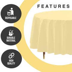 Premium Round Light Yellow Plastic Table Cover | 84 in. | Case of 96