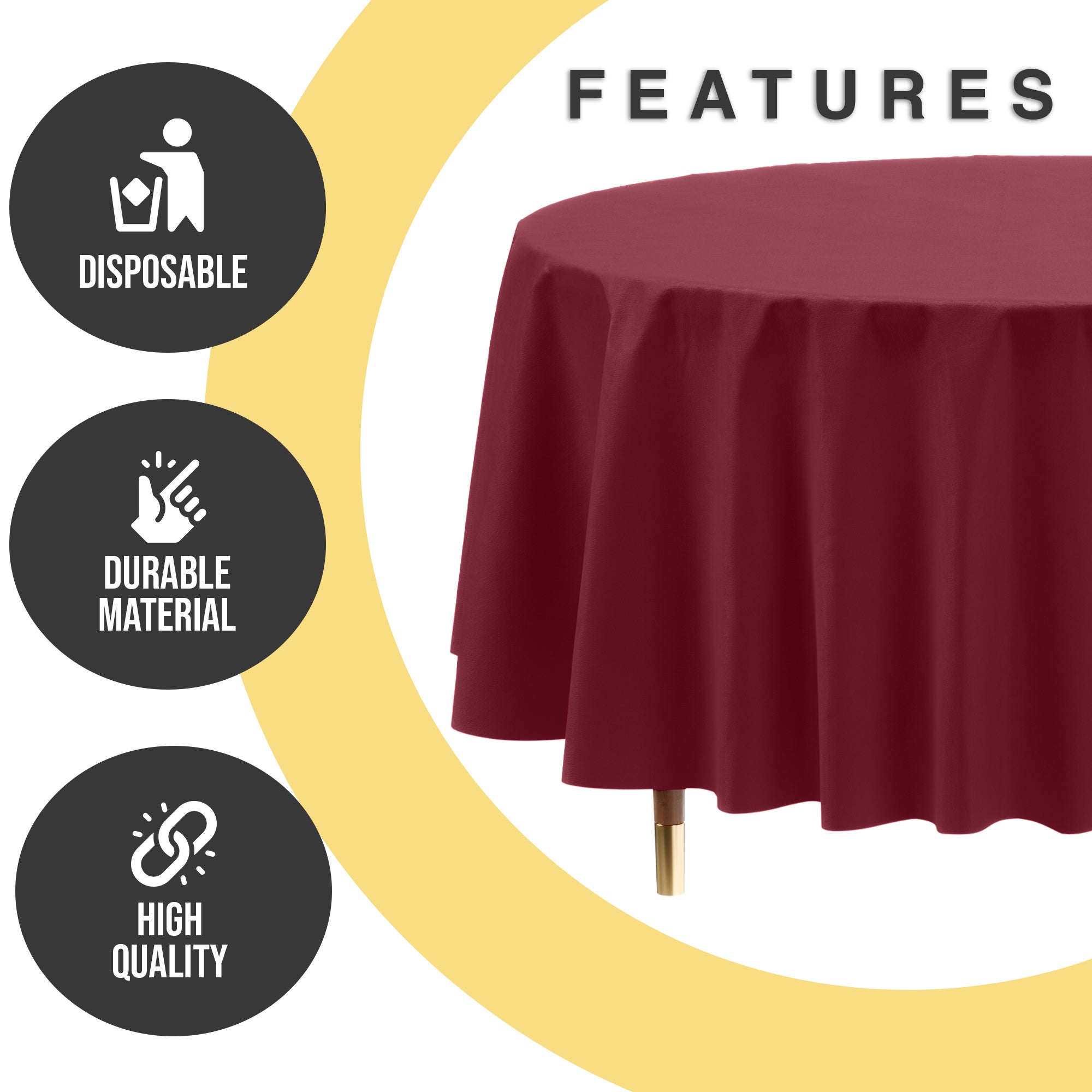 Premium Round Burgundy Plastic Table Covers | 12 Pack | 84 in.
