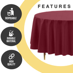 Premium Round Burgundy Plastic Table Covers | 12 Pack | 84 in.