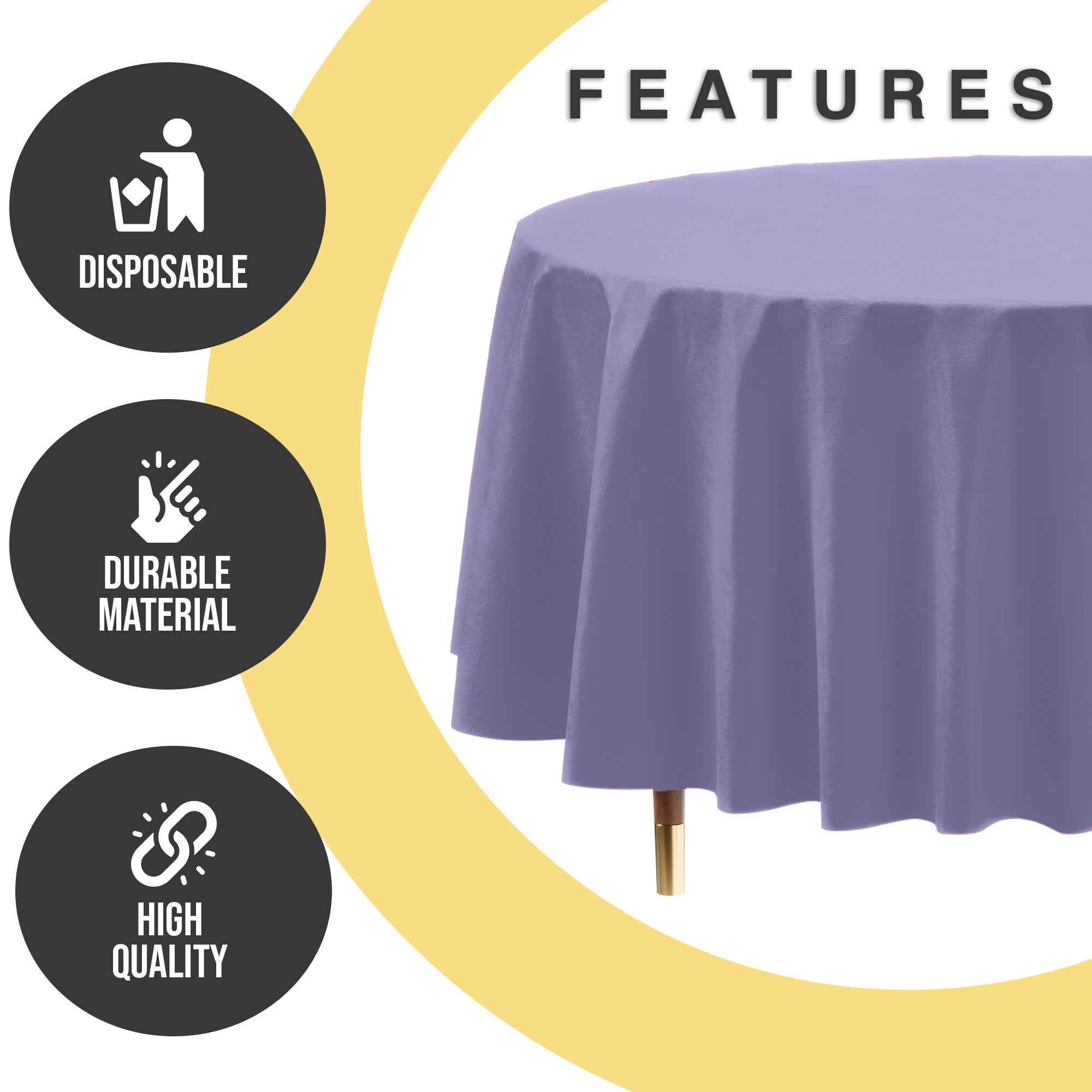 Premium Round Lavender Plastic Table Covers | 6 Pack | 84 in.