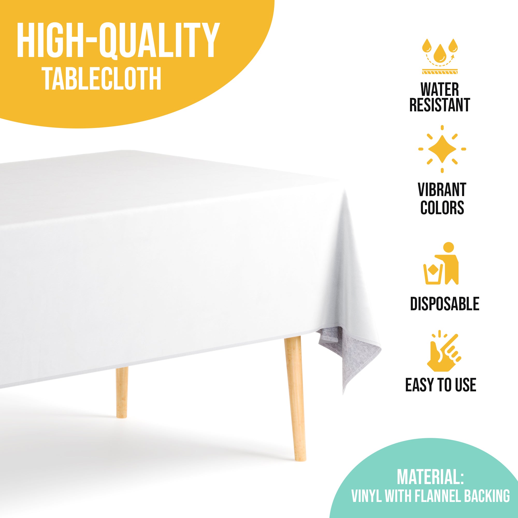 White Flannel Backed Plastic Table Cover 54 in. x 70 in.