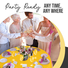 Premium Round Yellow Plastic Table Cover | 84 in.