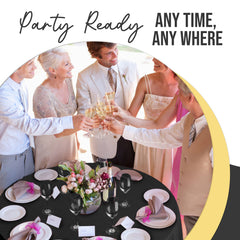 Premium Round Black Plastic Table Cover | 84 in. | Case of 96