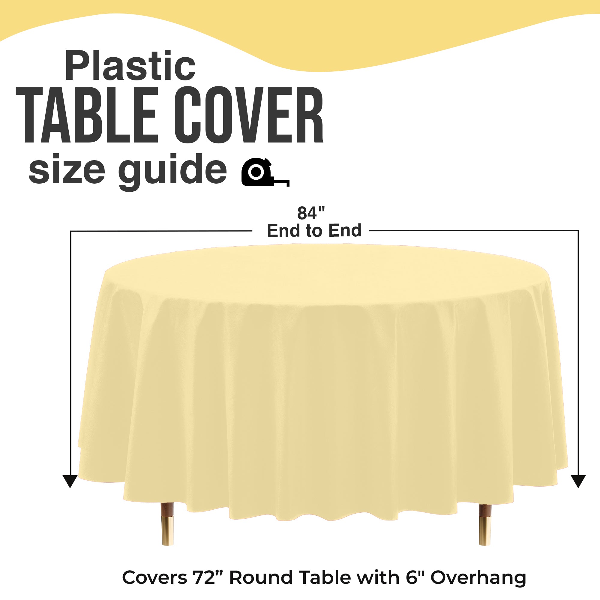 Premium Round Light Yellow Plastic Table Covers | 12 Pack | 84 in.