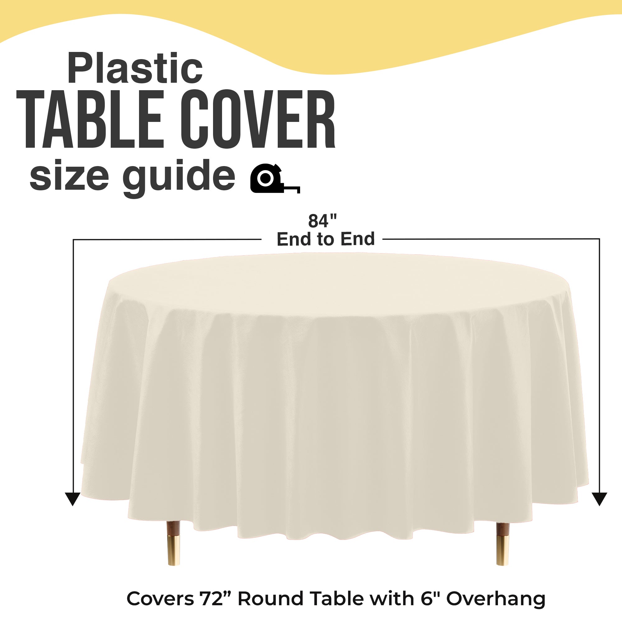 Premium Round Ivory Plastic Table Cover | 84 in.