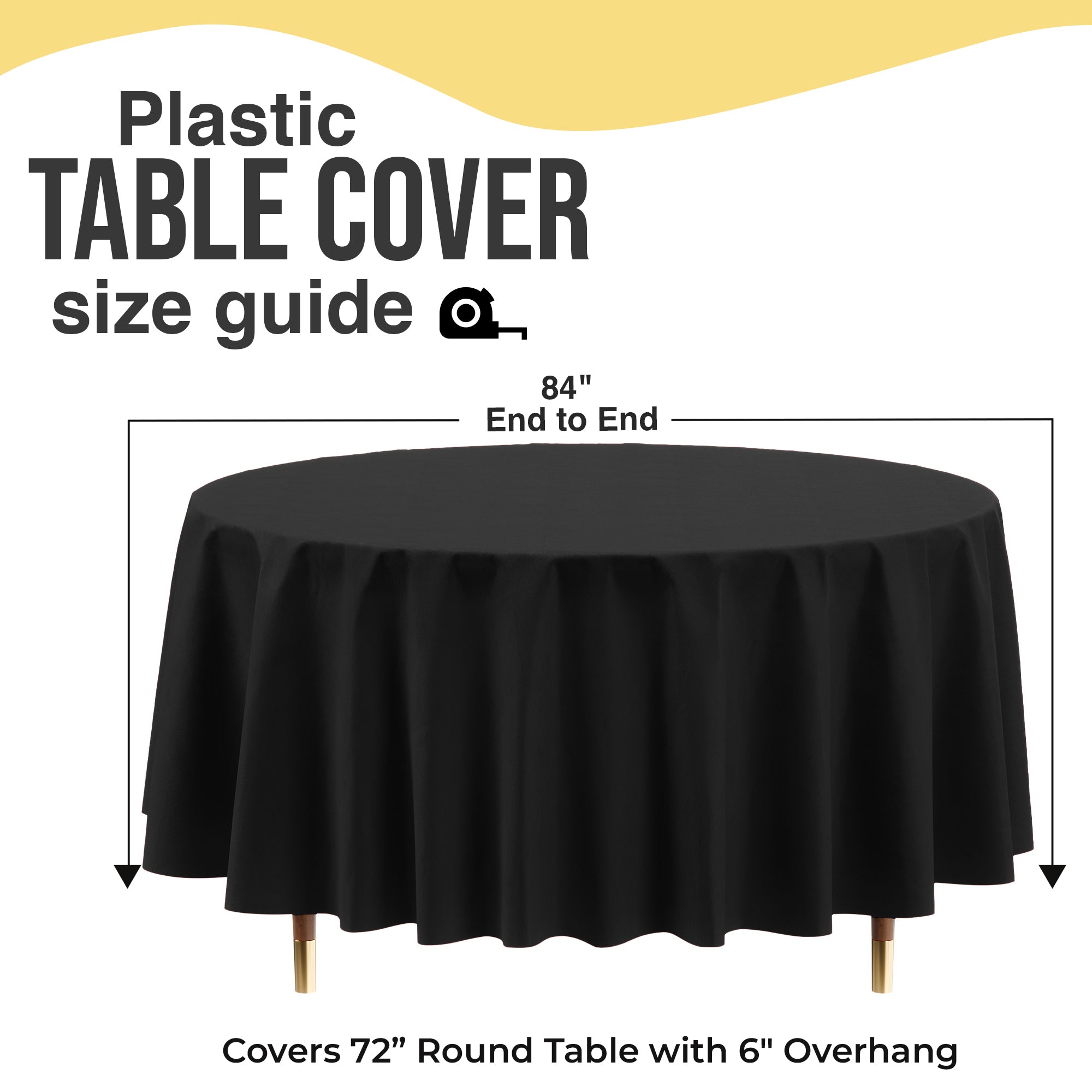 Premium Round Black Plastic Table Cover | 84 in.