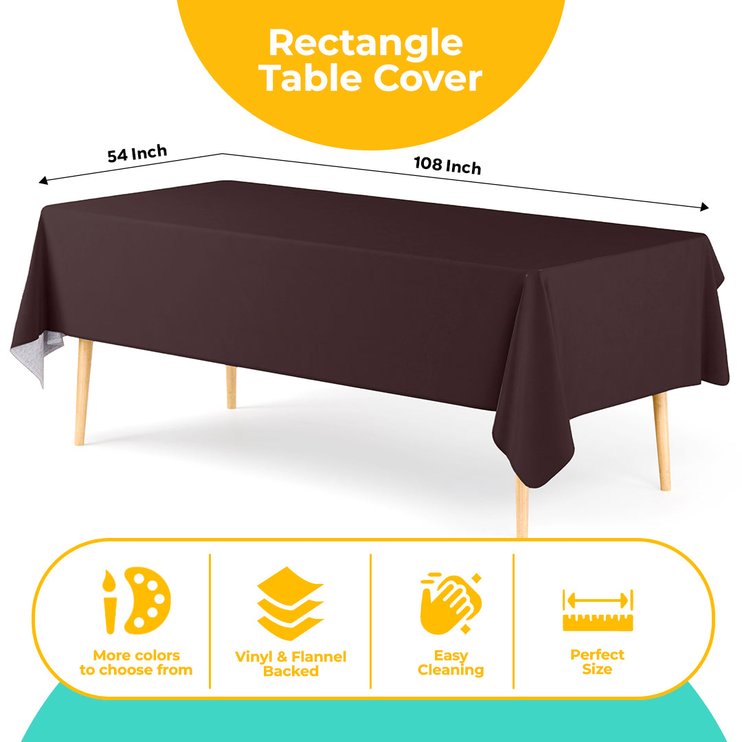 Brown Flannel Backed Plastic Table Cover 54 in. x 108 in.