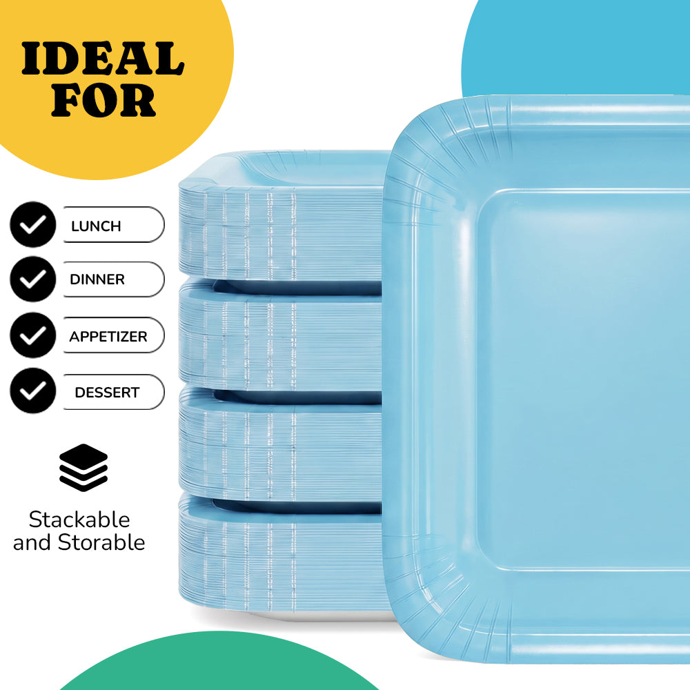 9 In. Light Blue Square Paper Plates - 50 Ct.