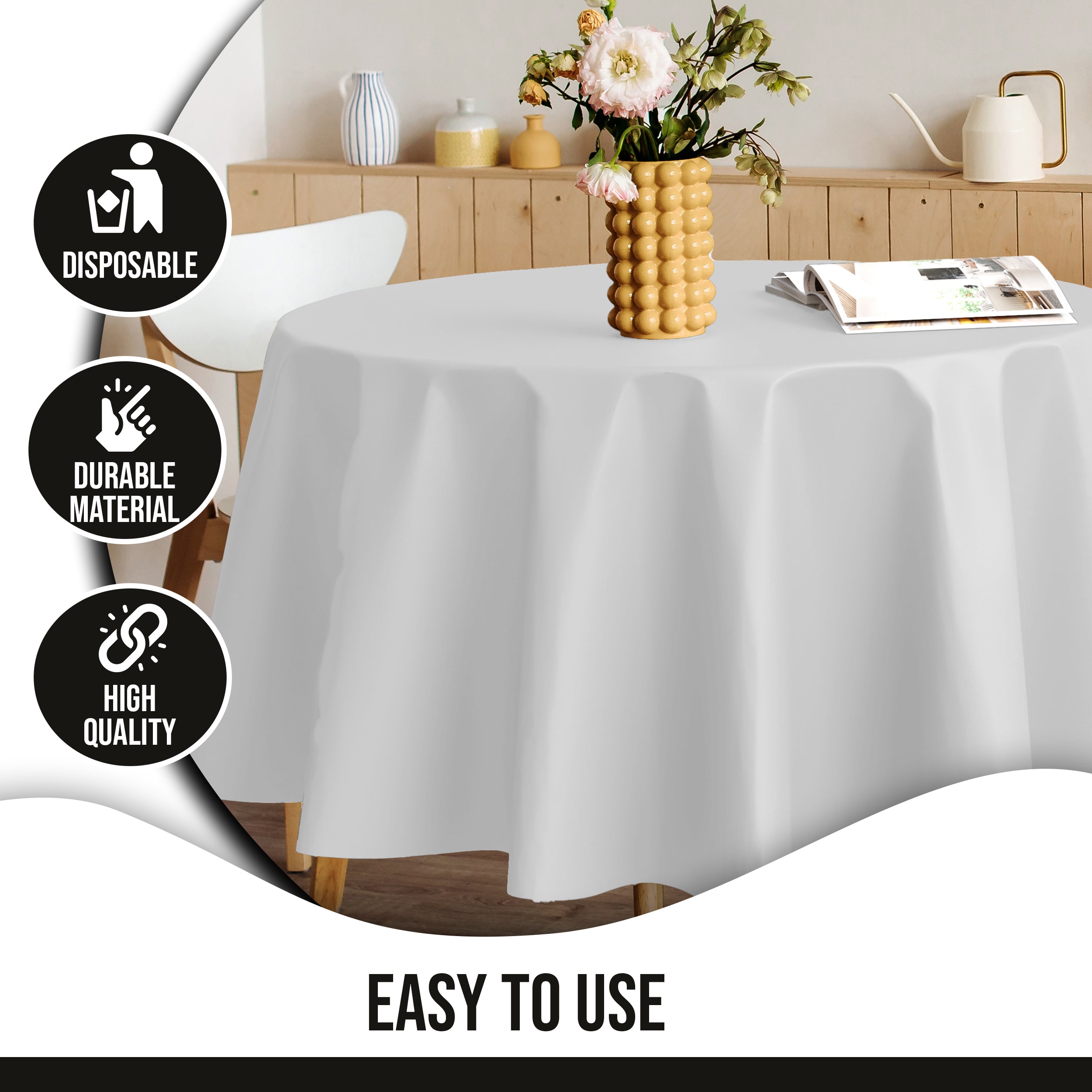 Premium 60" Round White Table Cover