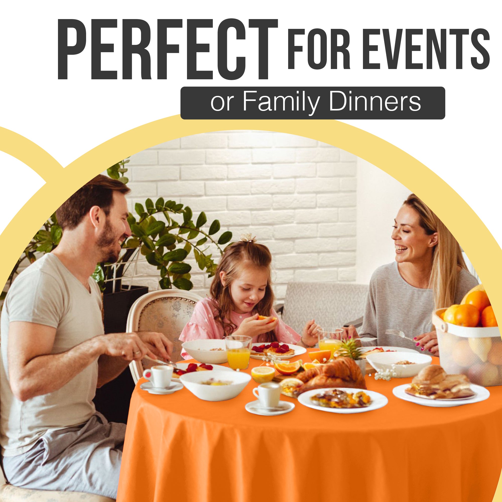 Premium Round Orange Plastic Table Covers | 6 Pack | 84 in.