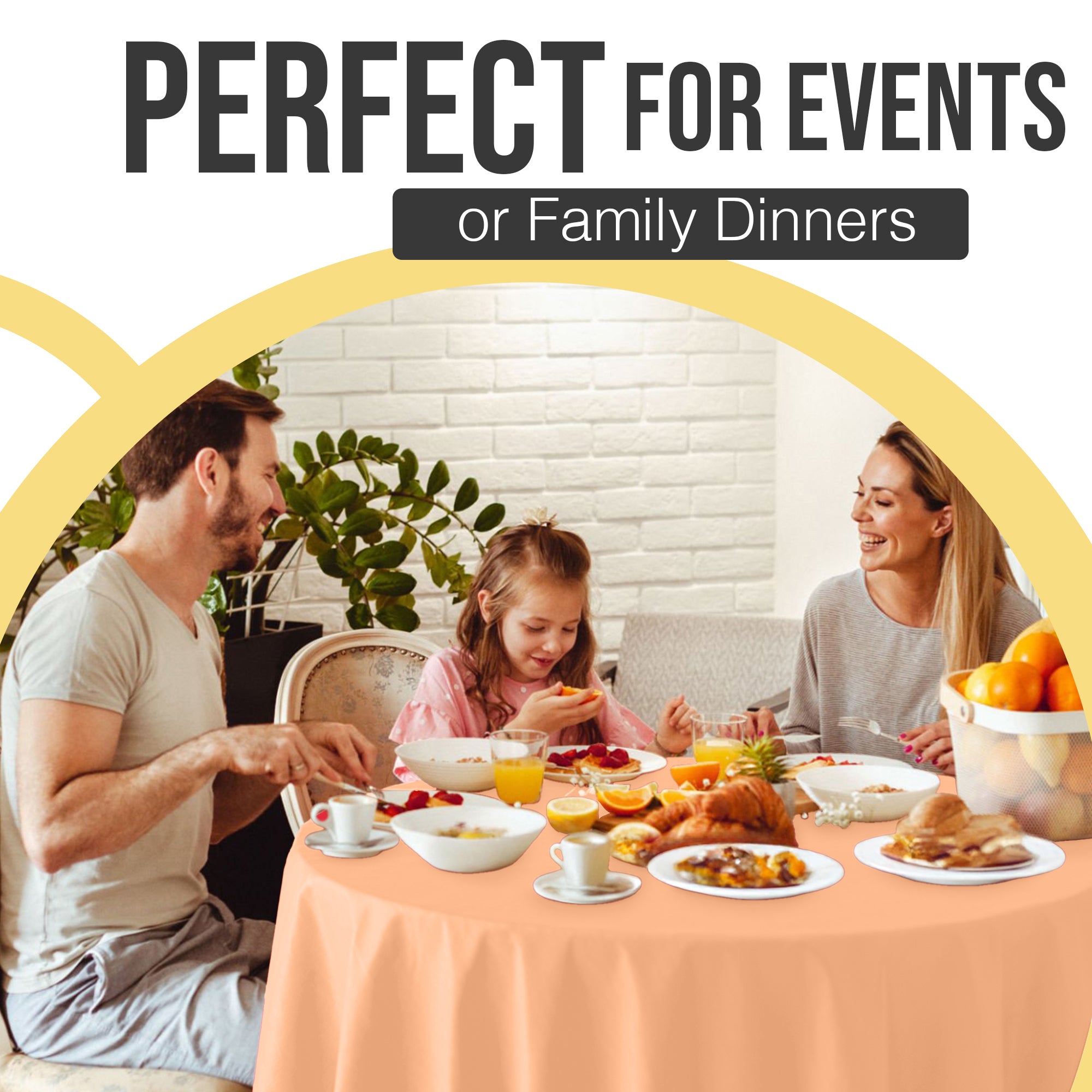 Premium Round Peach Plastic Table Covers | 6 Pack | 84 in.