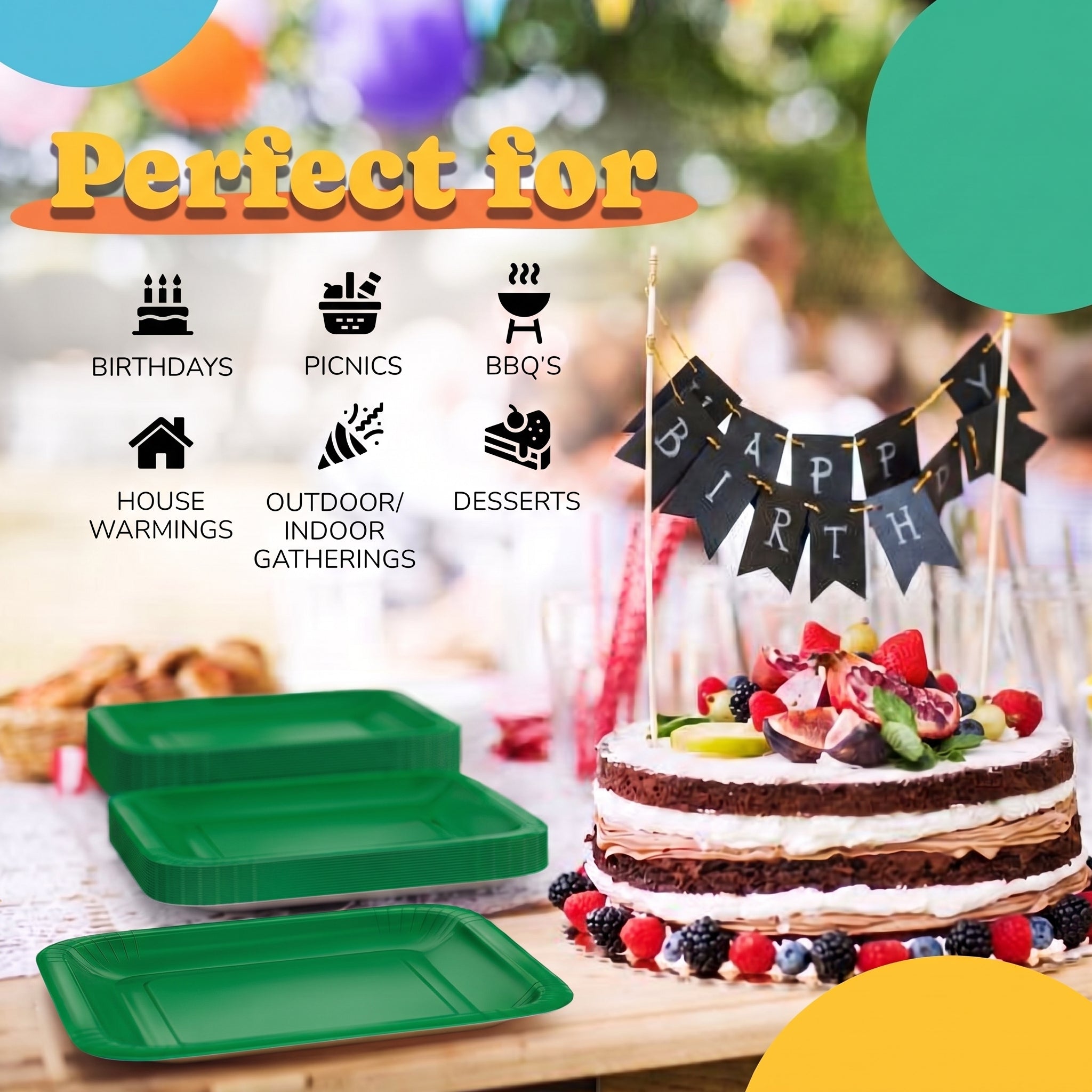 9 In. Emerald Green Square Paper Plates - 50 Ct.