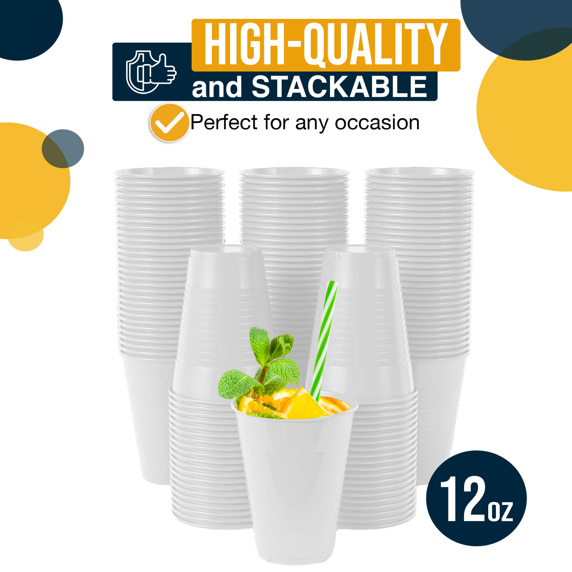 12 Oz. White Plastic Cups | 16 Count