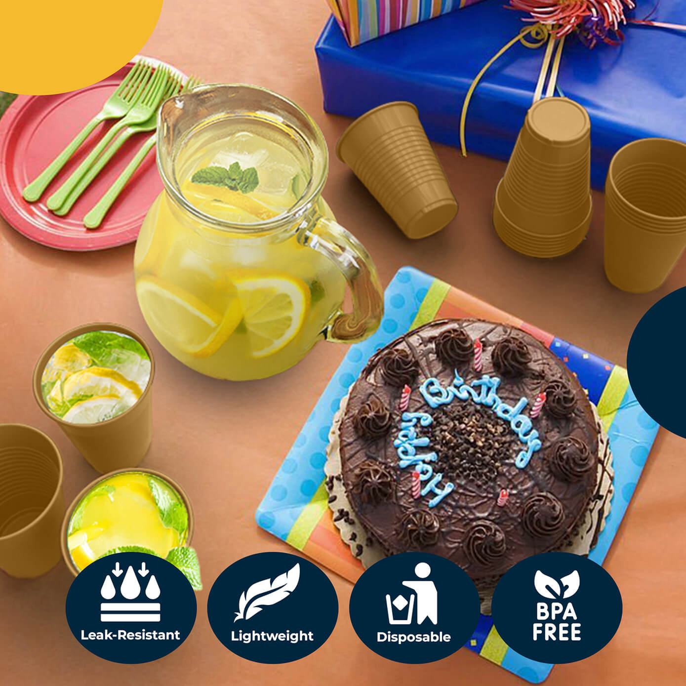 12 Oz. Gold Plastic Cups | 16 Count