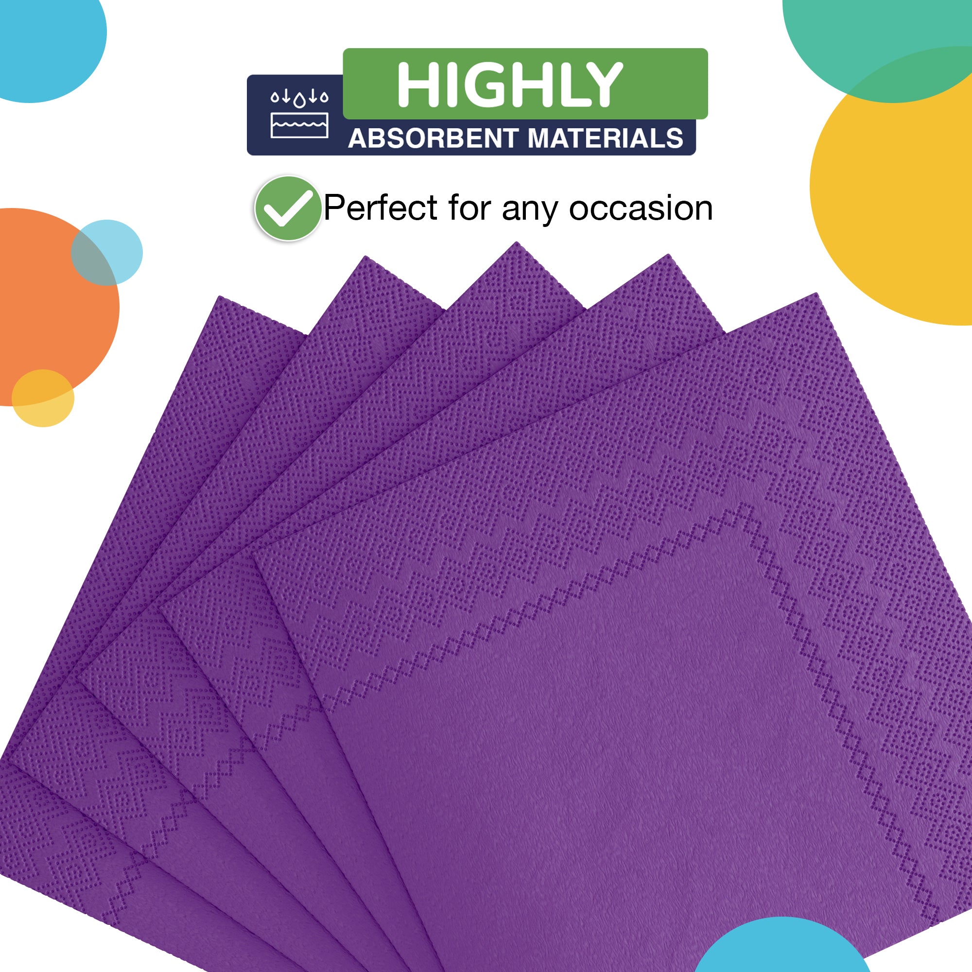 Purple Beverage Napkins - 4.75 in. x 4.75 in. | 100 Count