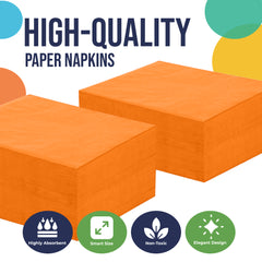 Orange Beverage Napkins - 4.75 in. x 4.75 in. | 100 Count