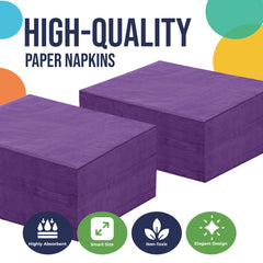 Purple Beverage Napkins - 4.75 in. x 4.75 in. | 100 Count