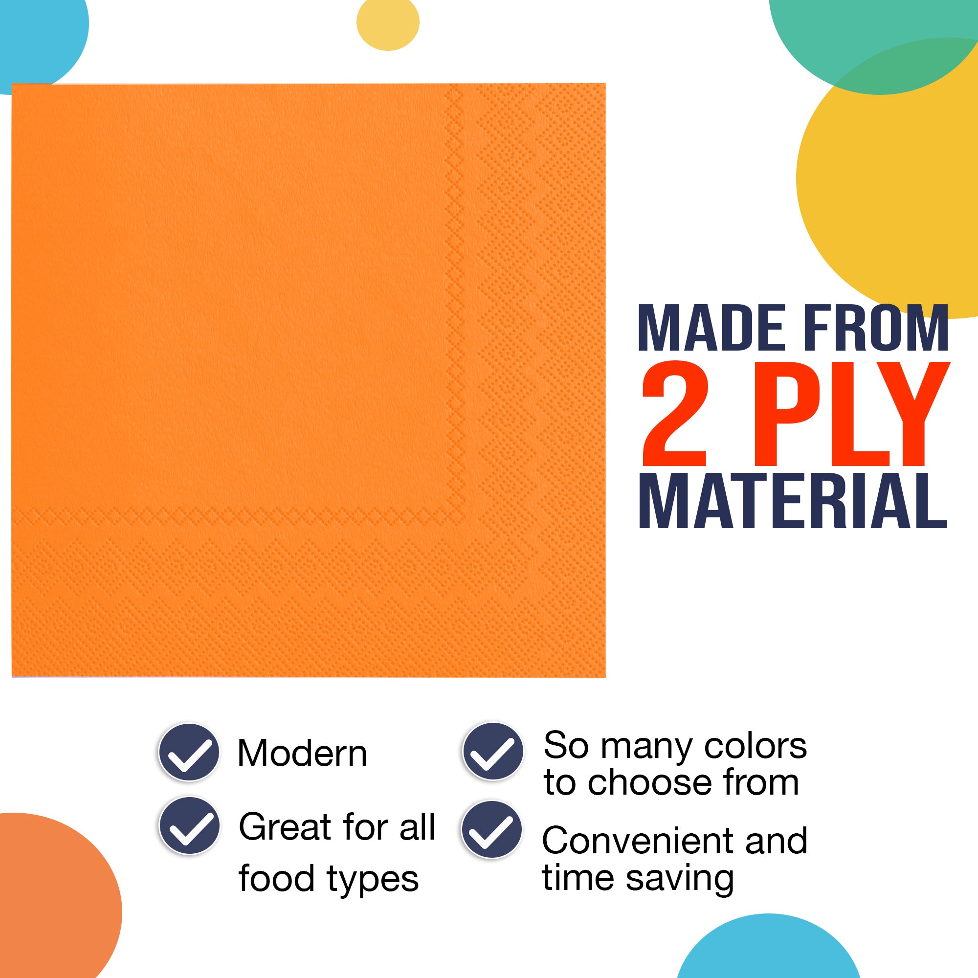 Orange Beverage Napkins - 4.75 in. x 4.75 in. | 100 Count
