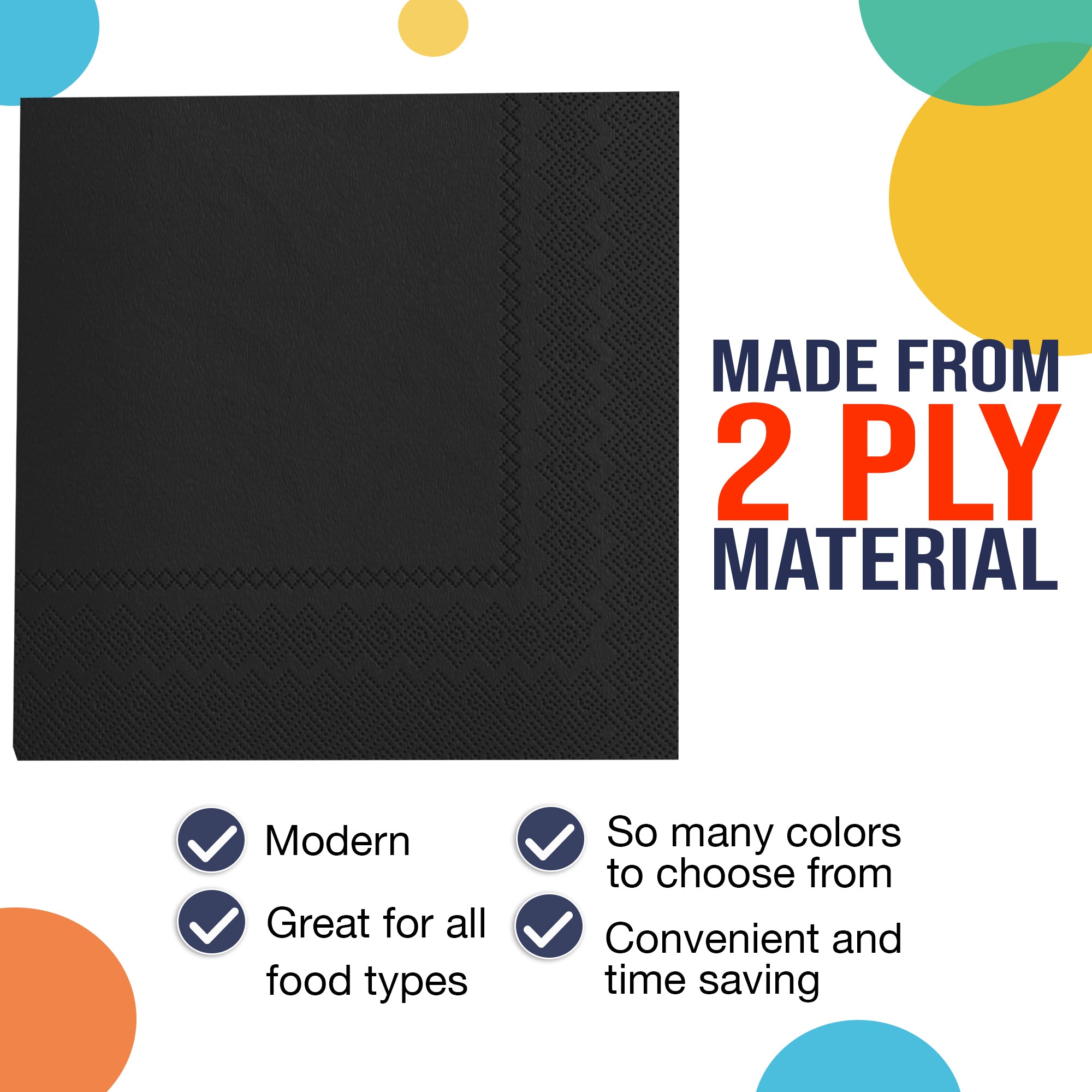 Black Beverage Napkins - 4.75 in. x 4.75 in. | 100 Count