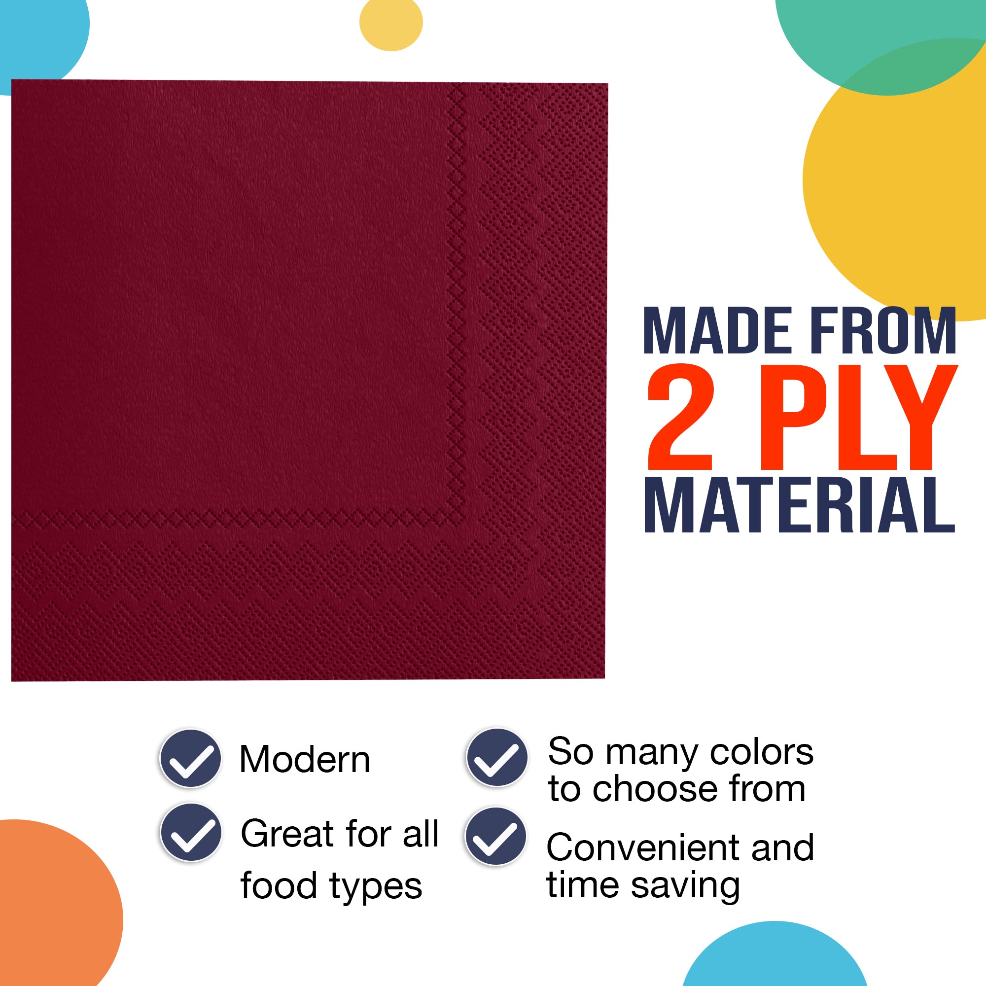 Burgundy Beverage Napkins - 4.75 in. x 4.75 in. | Case of 3600