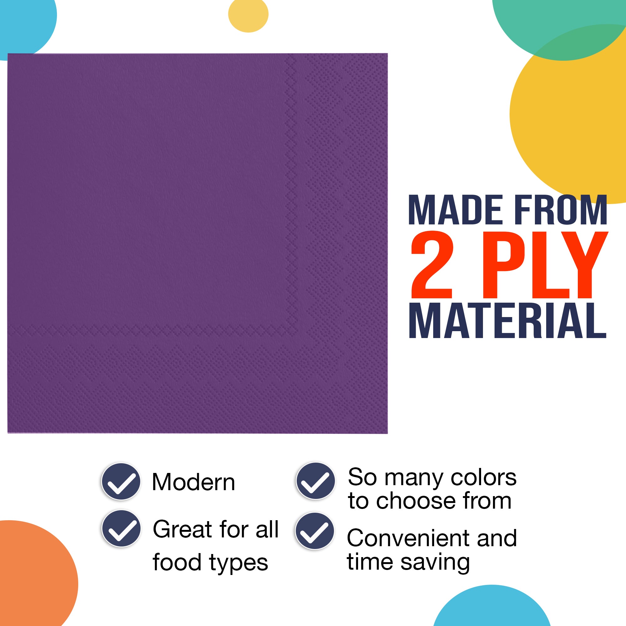 Purple Beverage Napkins - 4.75 in. x 4.75 in. | 100 Count