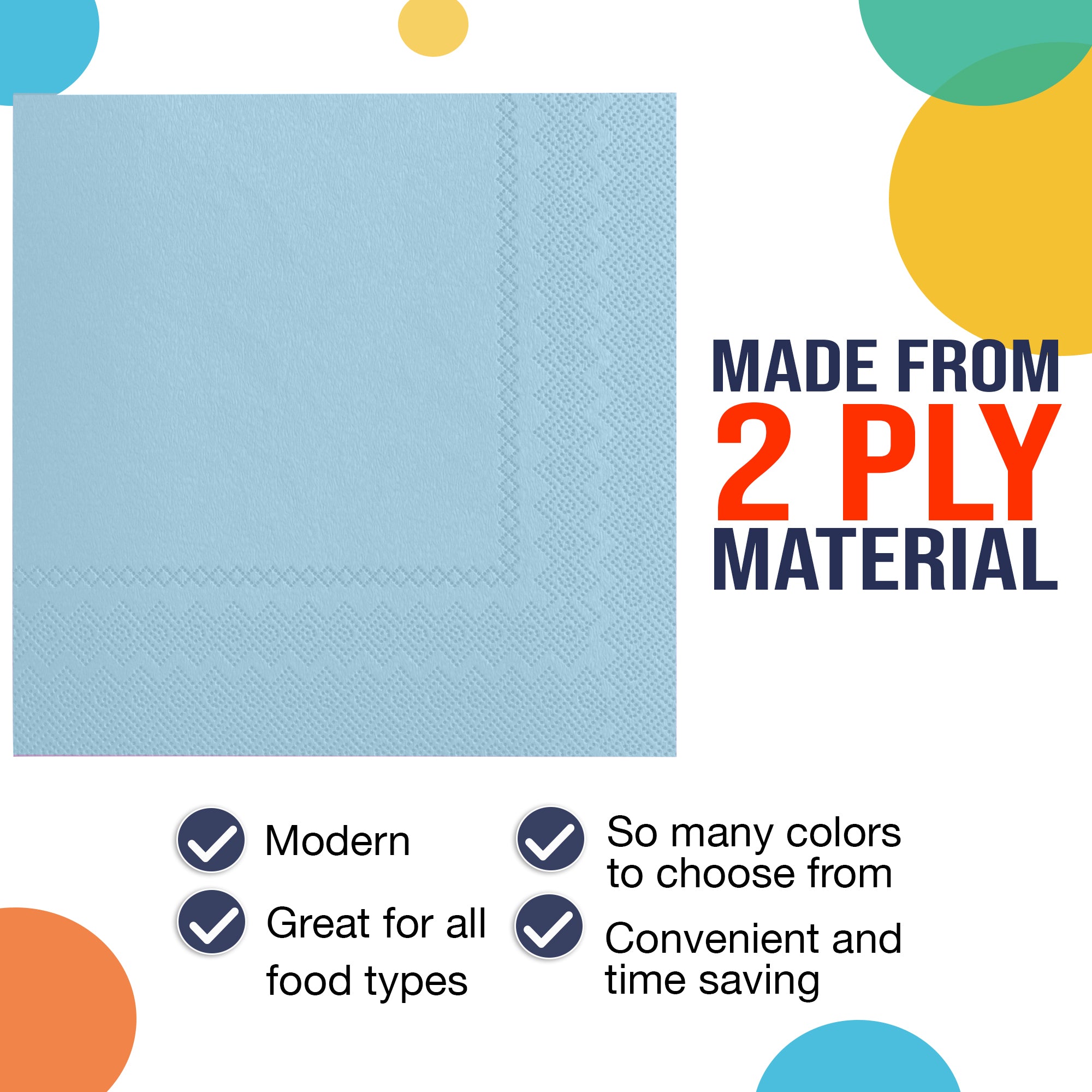 Light Blue Beverage Napkins - 4.75 in. x 4.75 in. | 100 Count