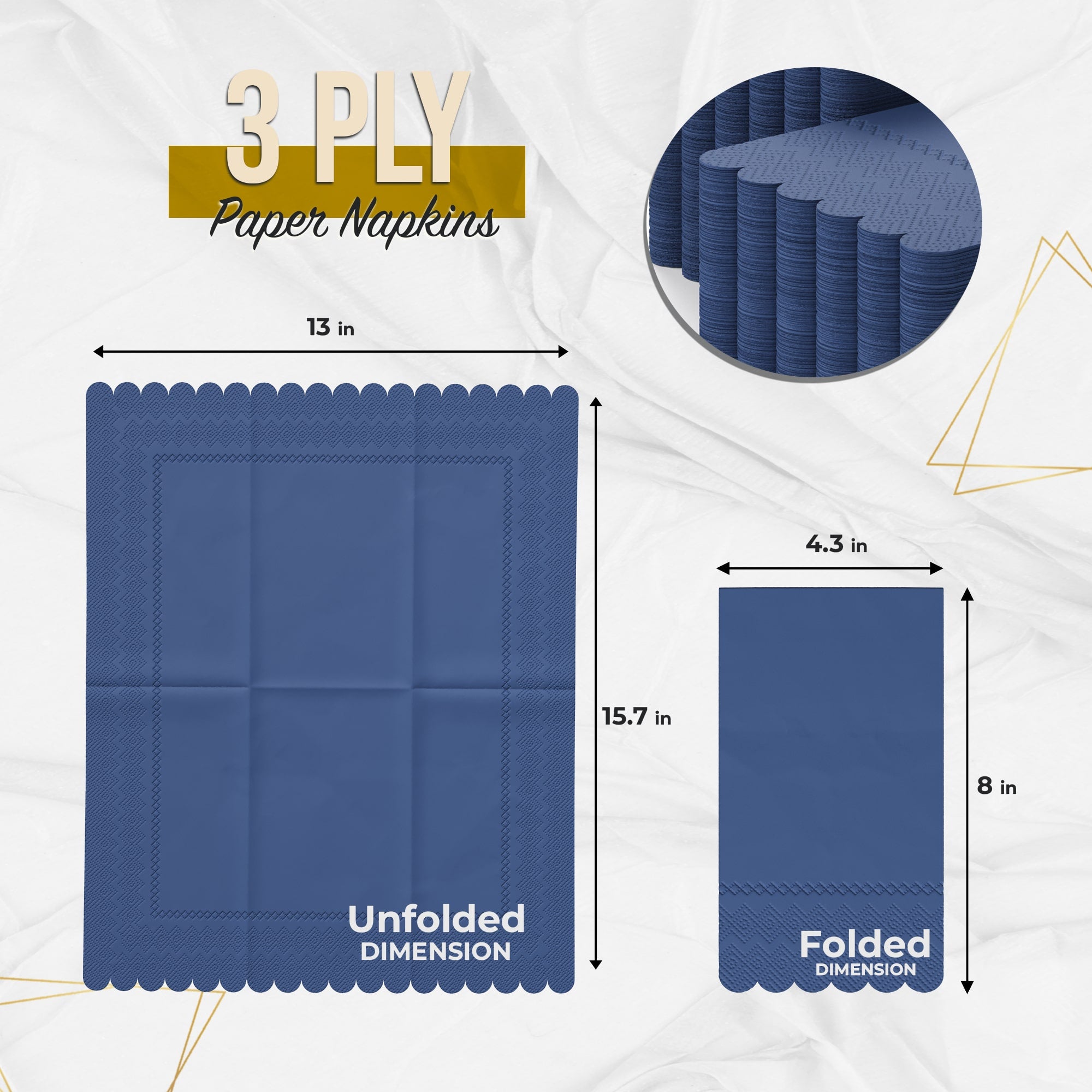 3 Ply China Blue Scalloped Napkins - 13 in. x 15.7 in. - 20 Ct.