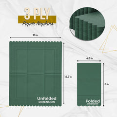 3 Ply Cypress Green Scalloped Napkins - 13 in. x 15.7 in. - 20 Ct.