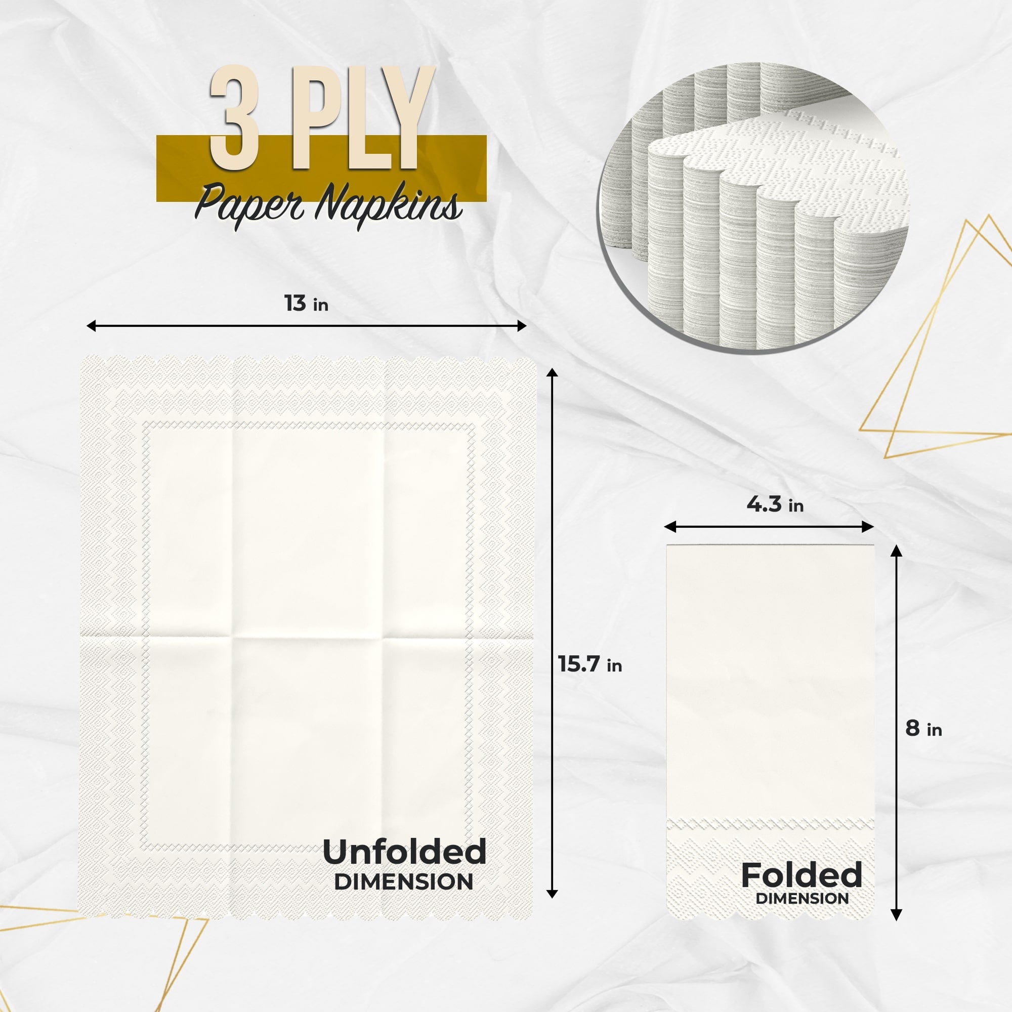 3 Ply Ivory Scalloped Napkins - 13 in. x 15.7 in. - 20 Ct.