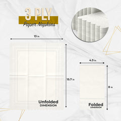 3 Ply Ivory Scalloped Napkins - 13 in. x 15.7 in. - 20 Ct.