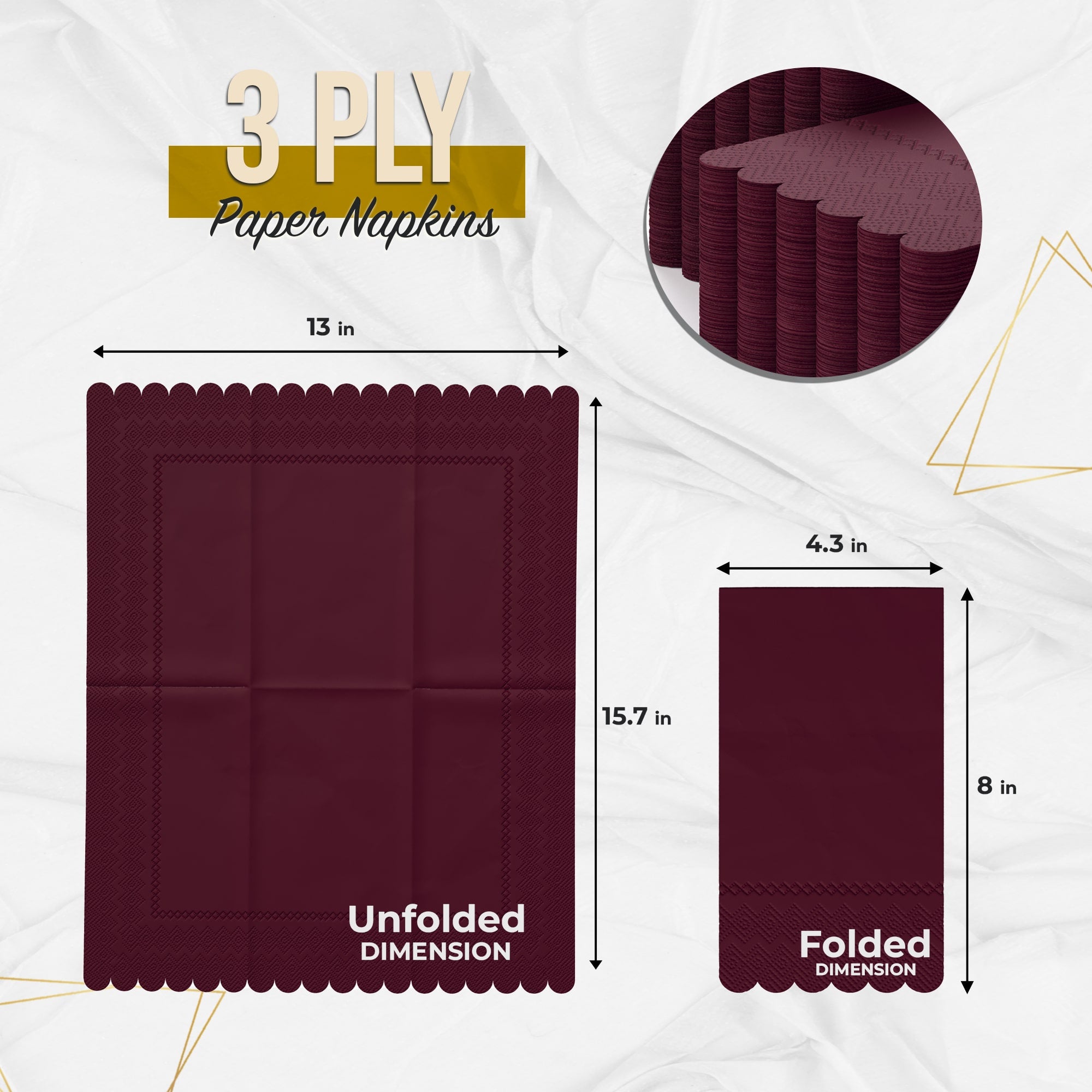 3 Ply Wine Berry Scalloped Napkins - 13 in. x 15.7 in. - 20 Ct.