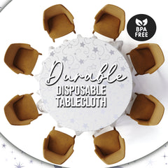 Round Silver Star Printed Plastic Table Covers | 12 Pack | 84 in.